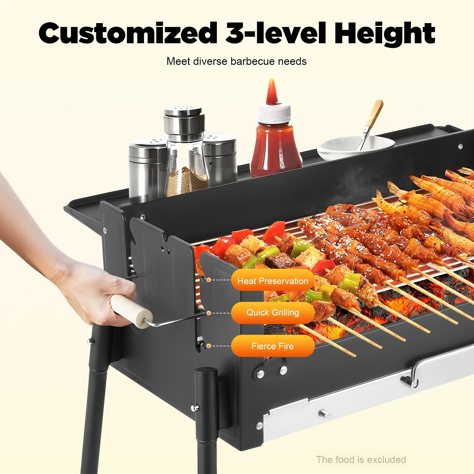 

Foldable Portable BBQ Tool Kits Black,Barbecue Charcoal Grill Stainless Steel for Outdoor Cooking Camping Hiking Picnics