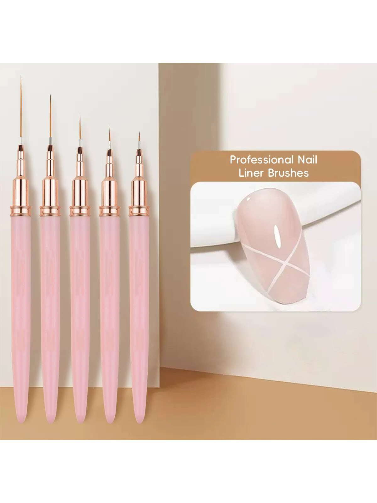 

5pcs-Pink Nail Paintbrushes Nail art stripe pen long lines fine details fine drawing nail brush
