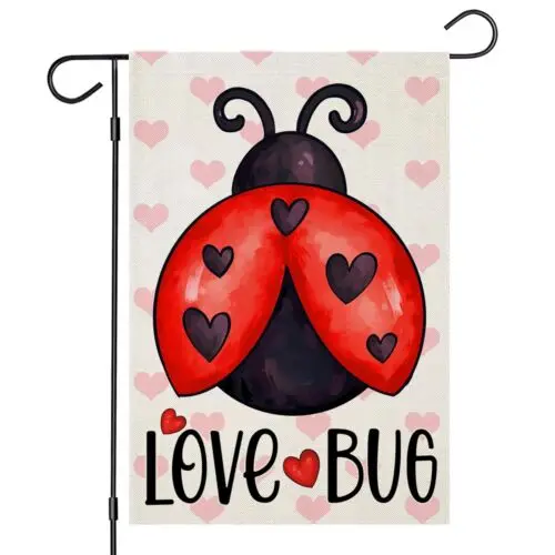Valentines Ladybug Garden Flags for Outside 12x18 Inch Double Sided LOVE BUG ... ANM VVL YYX