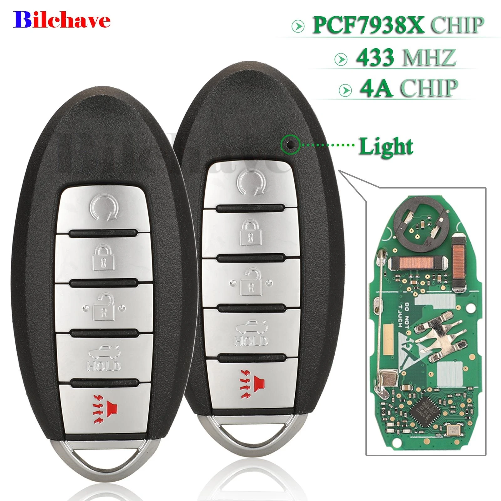 

jingyuqin 5 Buttons For Nissan Teana 2016 2017 2018 2019 2020 Fob Smart 433MHz 4A PCF7938X Chip FSK Remote Control Car Key