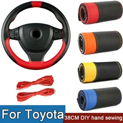 DIY Hand sewn Car Steering Wheel Cover ultrathin non-slip Braid Cover For Toyota Camry CHR Corolla Rav4 Yaris Prado 120 150 FJ
