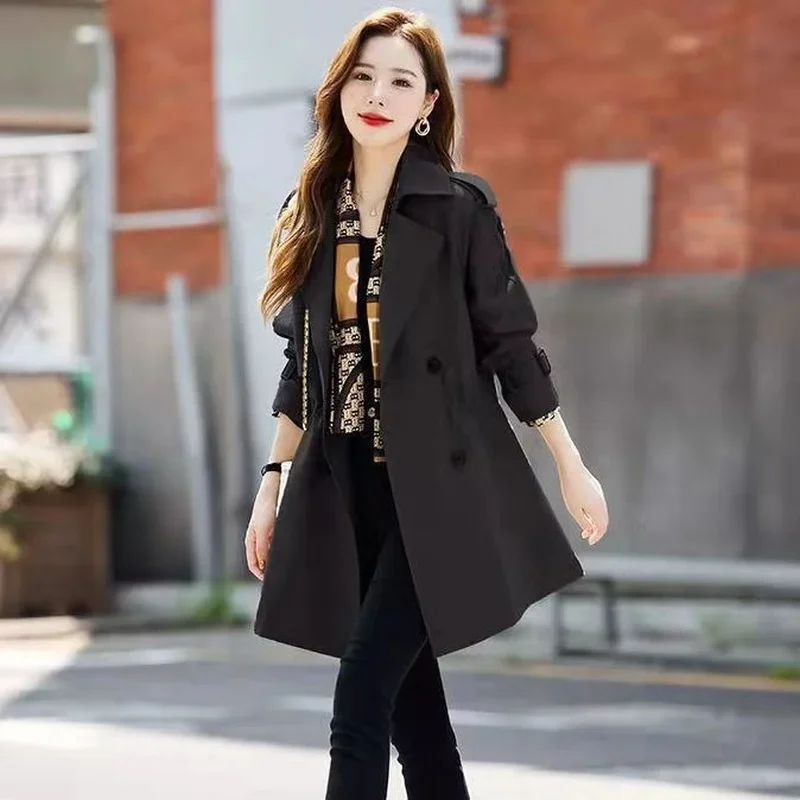 Jackets  Trench Coat for Women Clothes  Women Fashion Outerwear French Style Turn Down Collar Solid Spring and Autumn