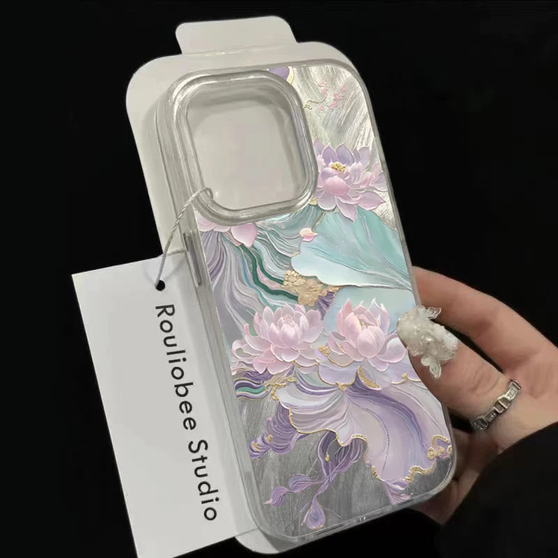 Dreamy Purple Lotus Print Aesthetic Phone Case for iPhone 17 Pro 16 15 1413 12 11 Pro Max XS X XR 7 8 Plus 16e 17Air  SE2 Cover view 3