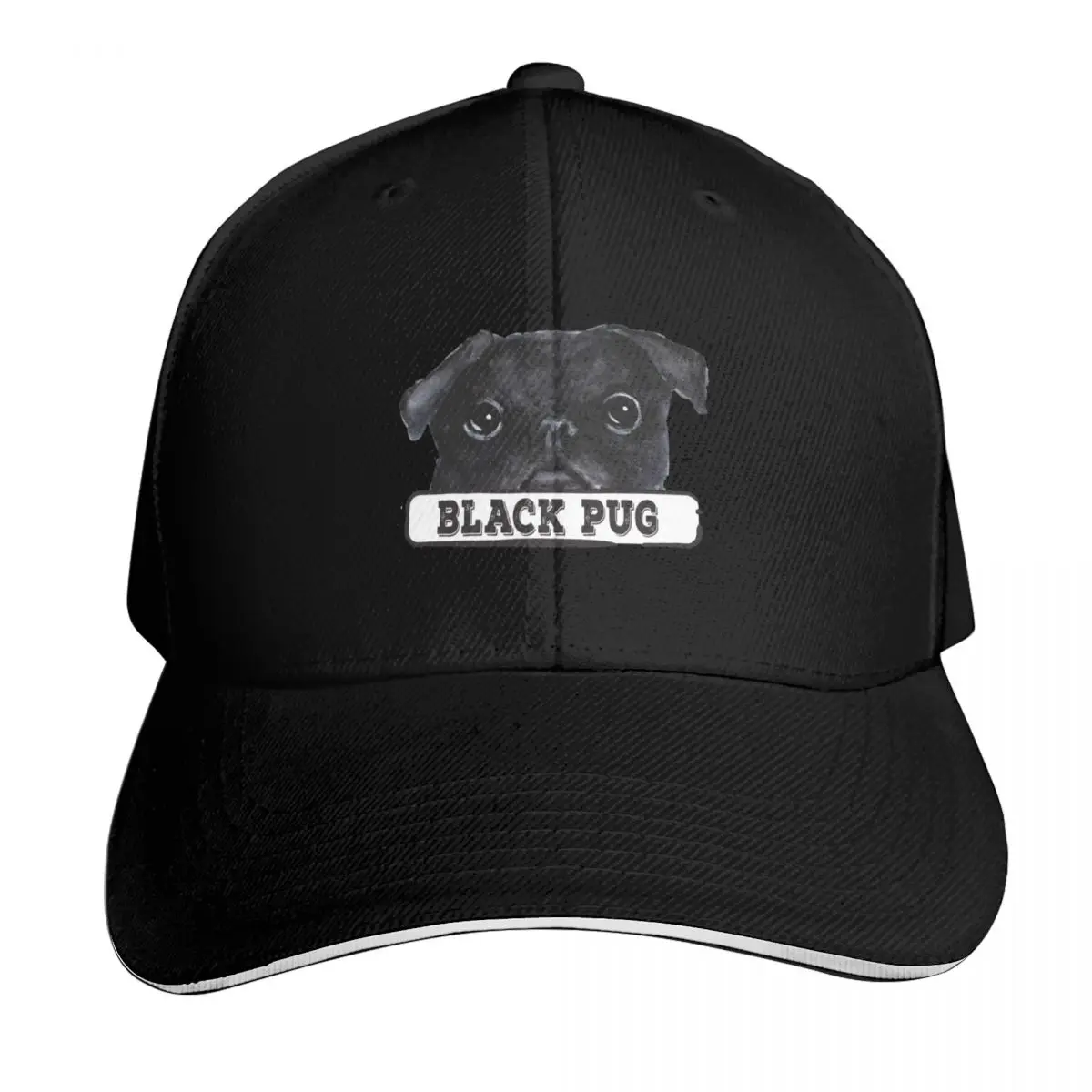 Peeking Black Pug Baseball Cap Casual Daily Wear Quick Dry Performance Cotton Twill Breathable