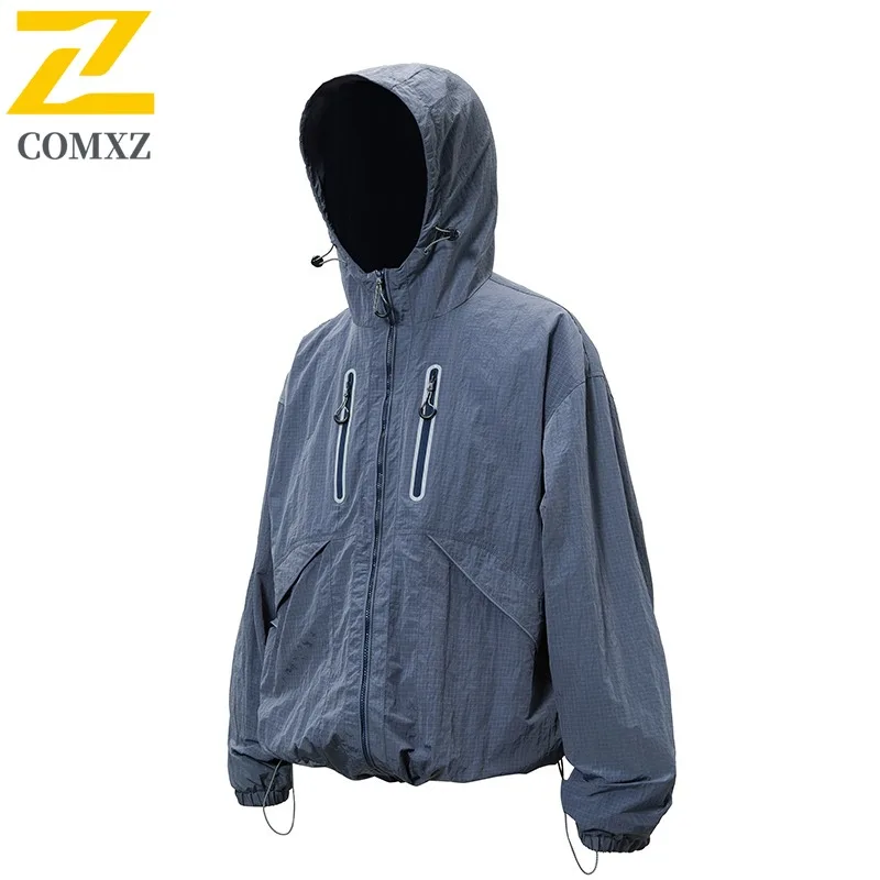 

COMXZ 2025 Womens Waterproof Windbreaker Autumn Hiking Reflective Workwear Jacket Urban Commute Outdoor Lightweight Coat
