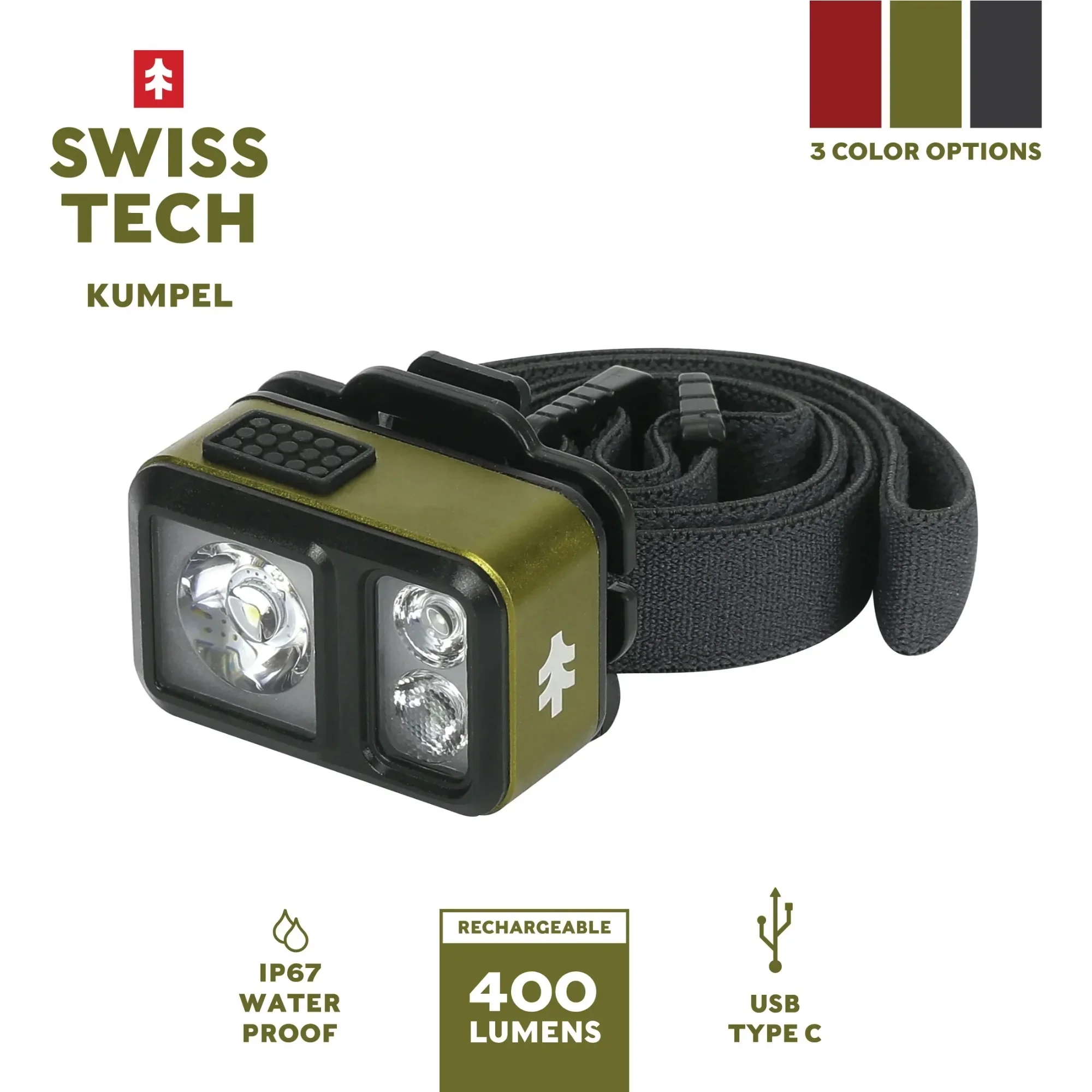 

400 Lumen Mini LED Headlamp and Cap Light, IP67 Waterproof, Green