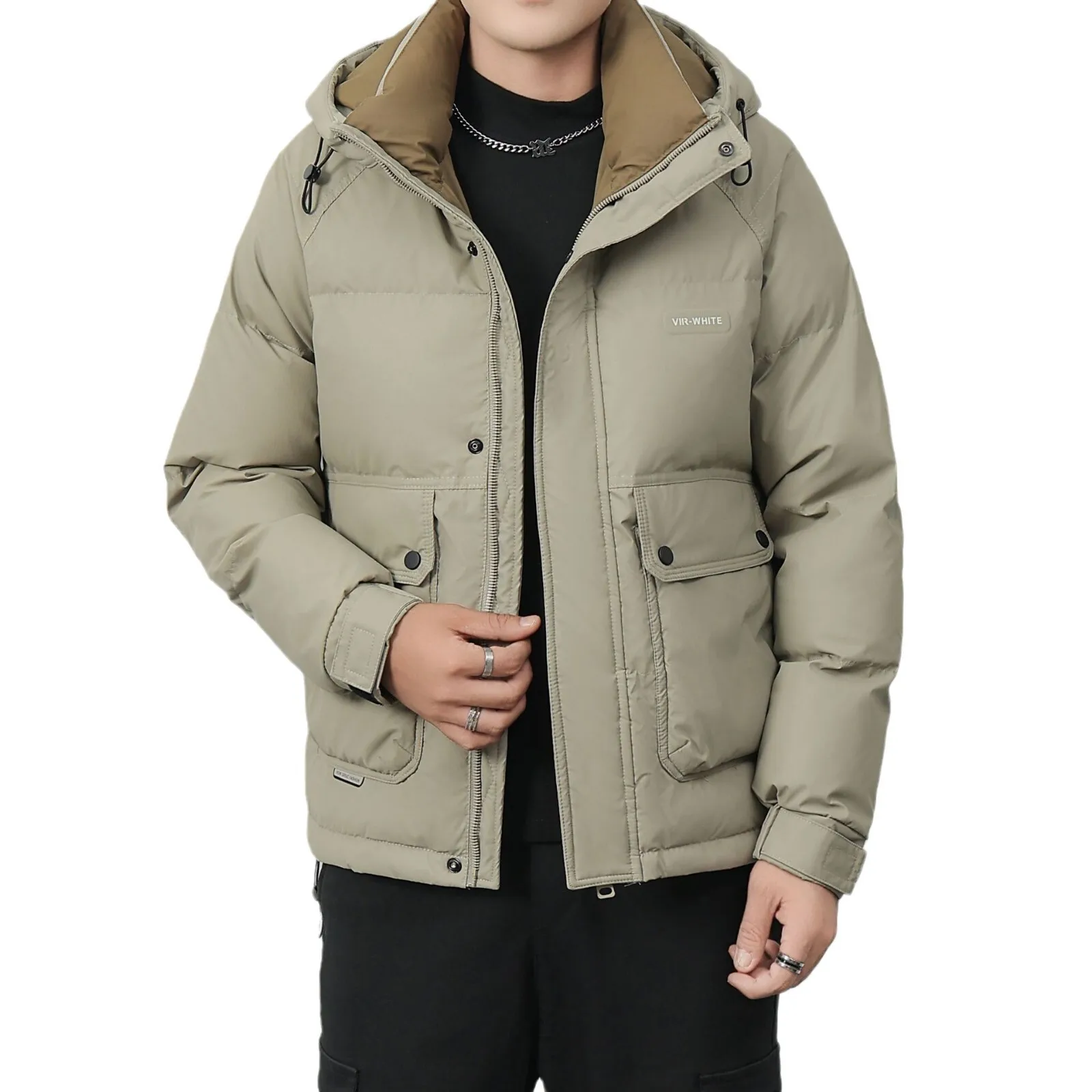 Waterproof Lightweight Down Jacket For Men Winter Fashion High-end Cold Proof Thickened Warm Cargo White Duck Down Hooded Jacket