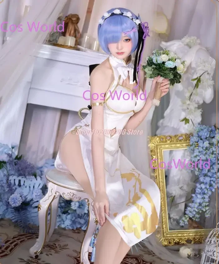 Rem Cosplay Anime Re Zero Rem Graceful Beauty Cheongsam Costume Re: Starting Life In A Different World Fancy Chinese Dress Wig