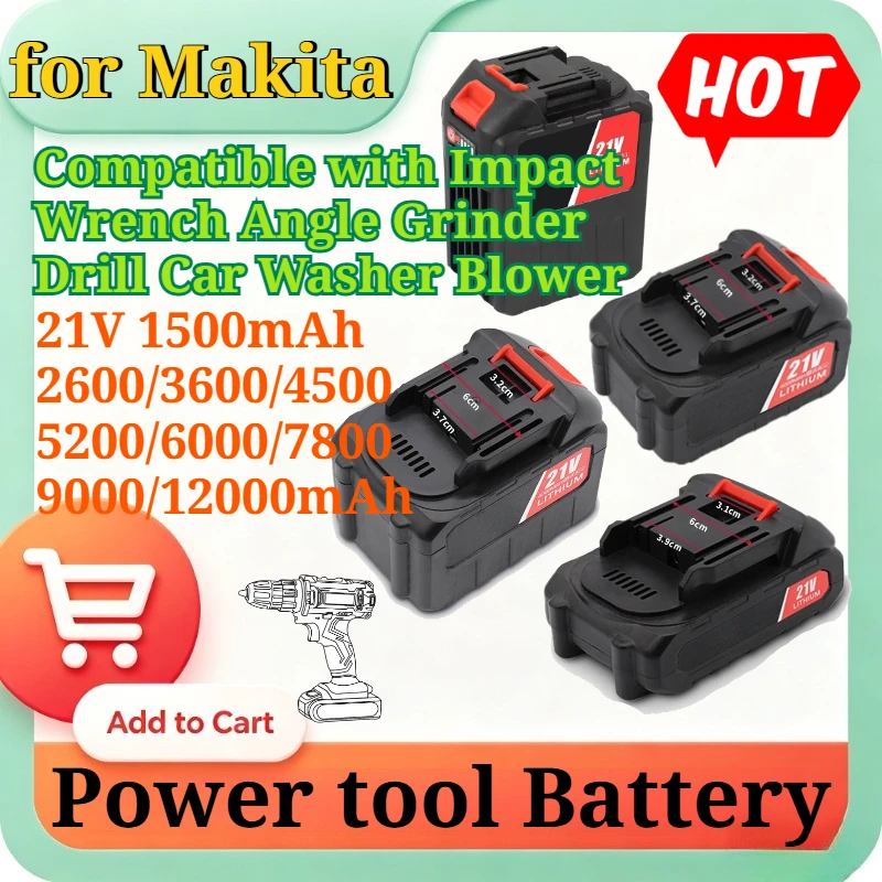 21V 1500mAh-12000mAh Replacement Lithium Ion Battery for Makita Power Tools 5/10/15/20/30 Cells Compatible with Impact Wrench