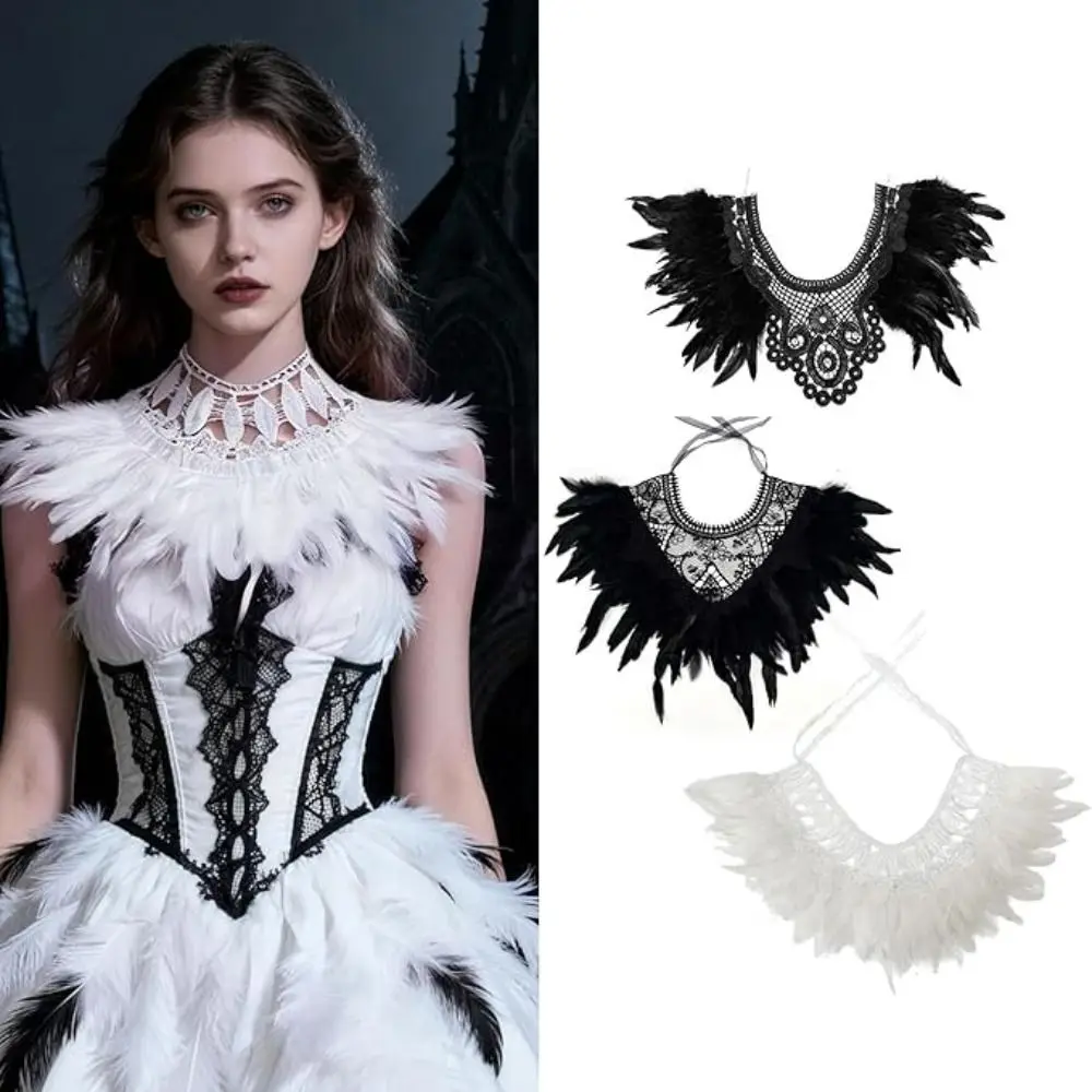 

New Lightweight Lace Feathered Cover Polyester Charming Lace Down Feathered Shawl White Color Gothic Cloak Costume Accessory