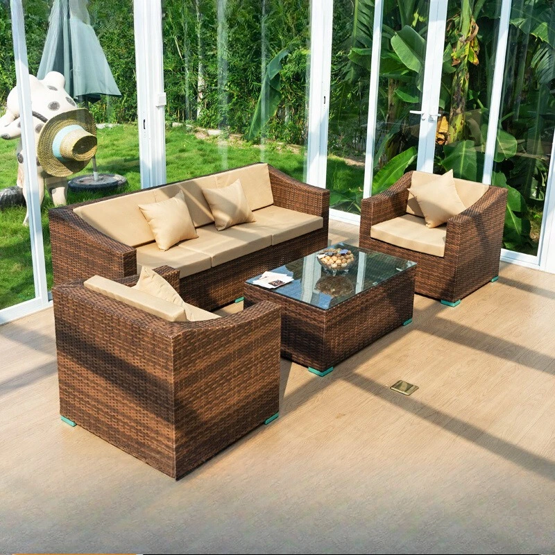 

Outdoor courtyard waterproof sunscreen rattan sofa garden combination furniture casual double