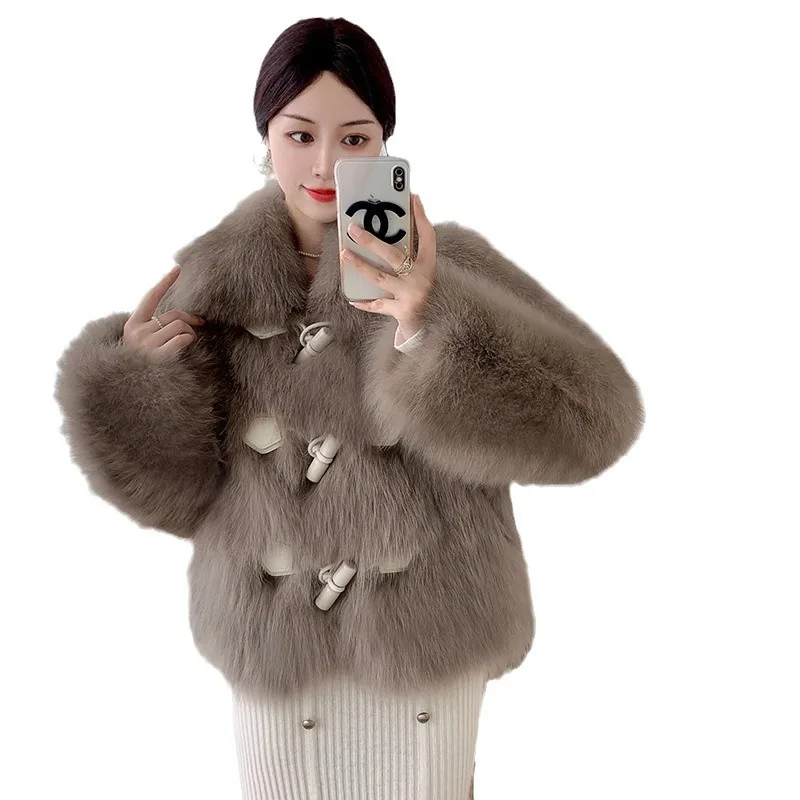 معطف فرو ort Faionable للنساء عالي الجودة للشباب للخريف والشتاء Sle Thiened طويل Sve فني مع قبعة
