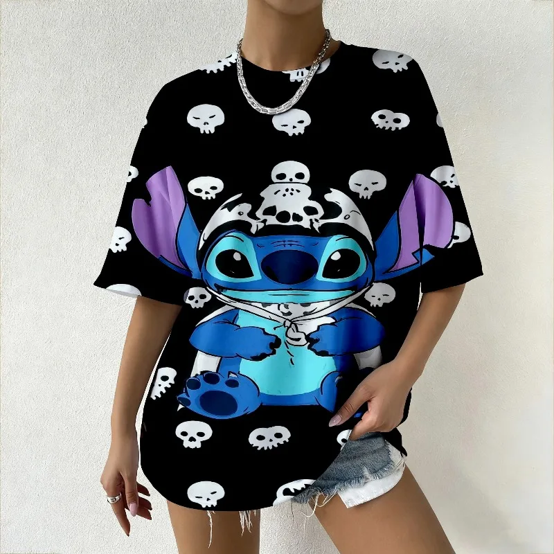 

Women's Y2K Oversized T-Shirt for Summer Stitch Skull Printed Loose Tee Fashion Streetwear Casual Outfit Trendy Women's Clothes