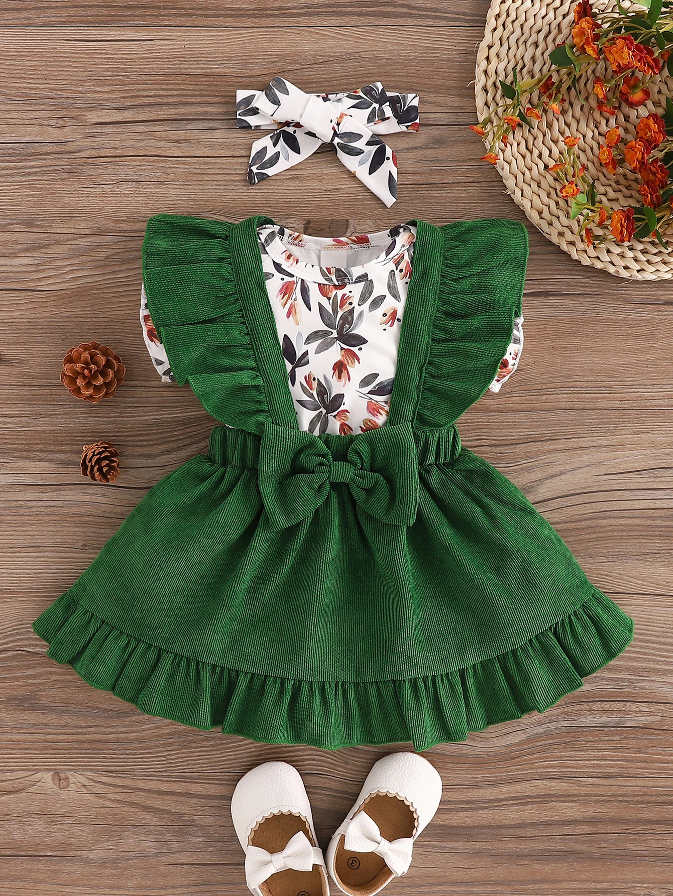 Sweet Baby Girls 3pcs Clothes Set Infant Newborn Summer Sleeveless Jumpsuit +Ruffle Overall Dress +Headband