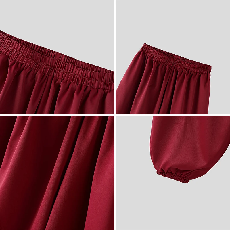 INCERUN 남성 바지 솔리드 컬러 조거 팬츠 신축성 있는 허리 캐주얼 바지 남성 루즈 스트리트웨어 2025 새틴 패션 레저 롱 팬츠