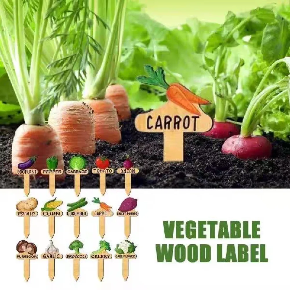 15-Pack Wooden Vegetable Plant Labels - Easy Stick Garden Markers for Outdoor Gardening & Classroom Plant Science