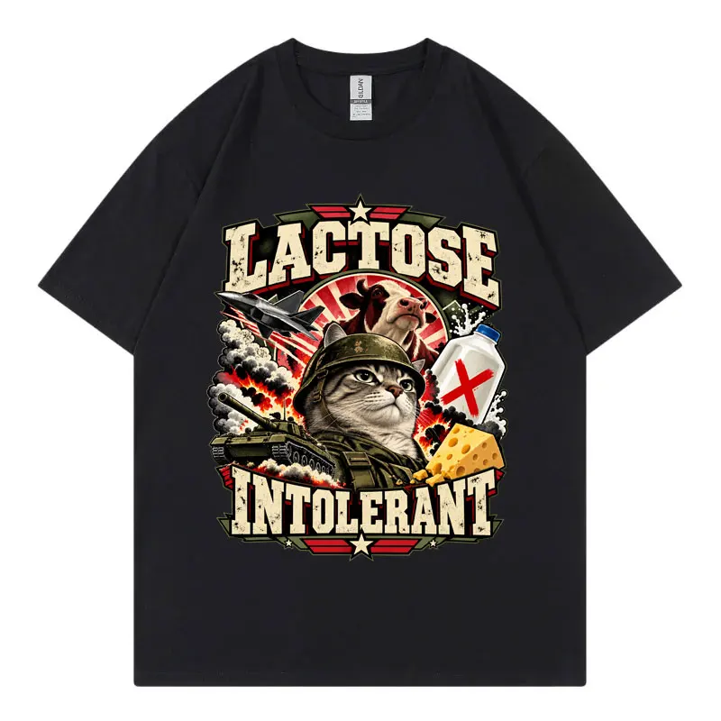 Lactose Intolerant Funny Cat Meme Graphic T Shirts Men Women Fashion Vintage T-shirts High Quality Cotton Short Sleeve T-shirt