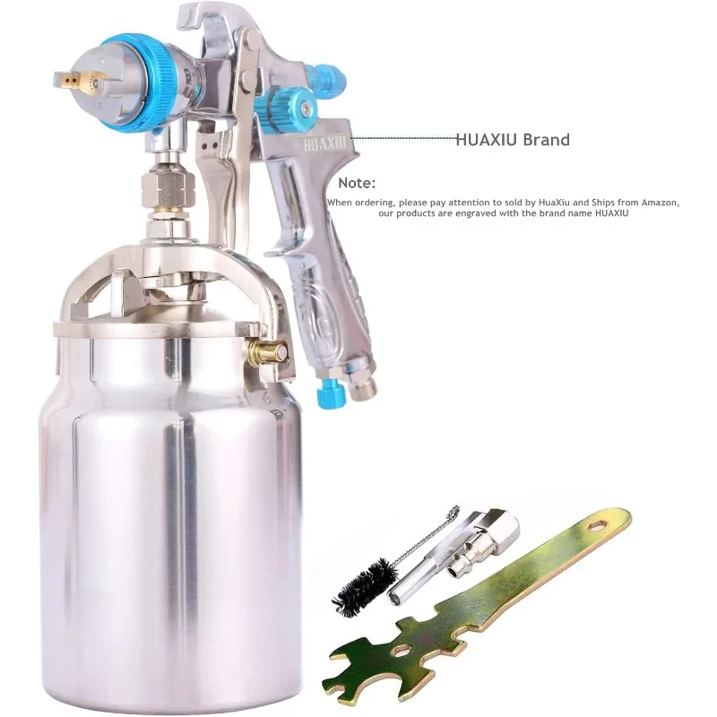 Professional Siphon Spray Gun - 1000cc No-Drip Paint Cup, Nozzle Size 1.7mm