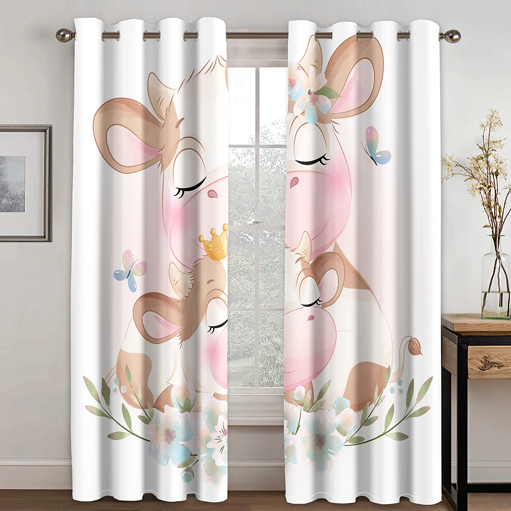 Cute Rabbit Curtains Cartoon Dream Animal Curtains kid Room Living Room Bedroom Home Decor 2 Panels