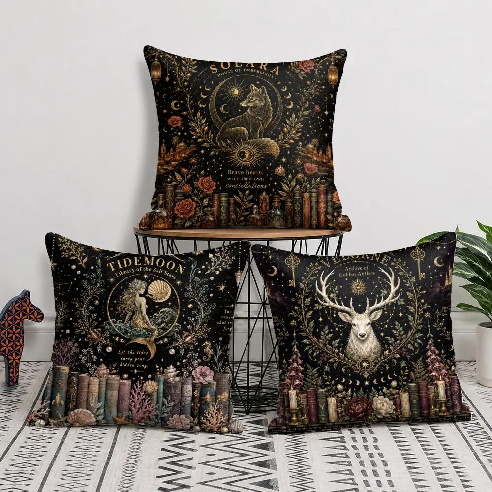 Dark Academia Magic Cushion Cover Short Plush Soft Double-Sided Printing Pillow Case Cozy Sofa Bedroom Home Decor Gift