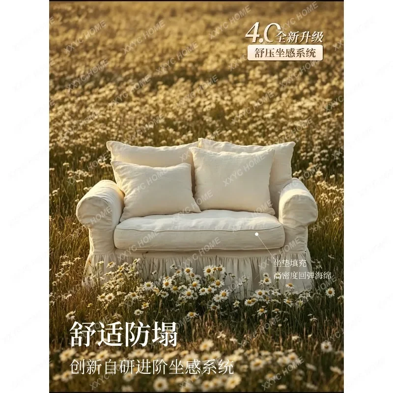 Cream style fabric sofa, living room washable skirt, modern casual fully removable and washable cotton and linen sofa