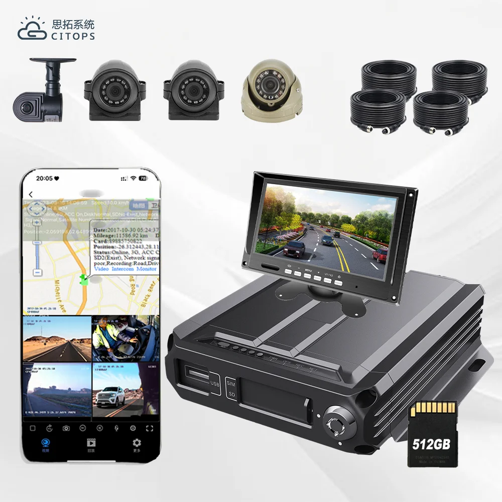 Smart 4ch Video Recorder Mobile MDVR 4G GPS Vehicle System H.265 Full HD 1080P Freight Port Fleet Management Solution
