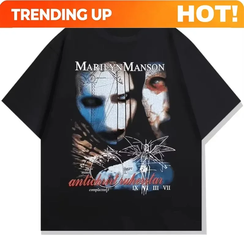 Customization Shirt Gothic Rock Marilyn Manson Fan Tees Vintage Death Hype T-shirts Men Women Oversized Y2k 90s Pure Cotton Stre