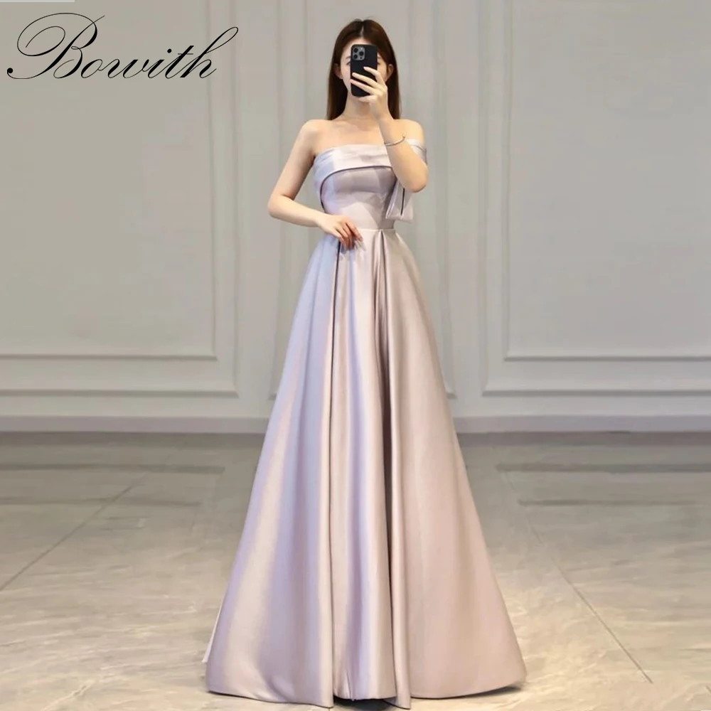 

Bowith Korean Wedding Dresses Off the Shoulder A-Line Draped Bridal Gown Satin Customized Simple Evening Party Dresses