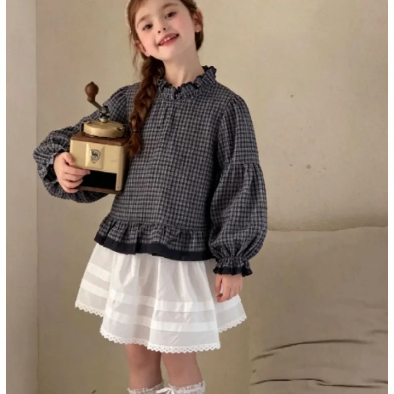 Girls' Spring Collection Korean Edition Mushroom Edge Bubble Sleeve Shirt 2026 Spring New Loose Doll Shirt Girls' Top