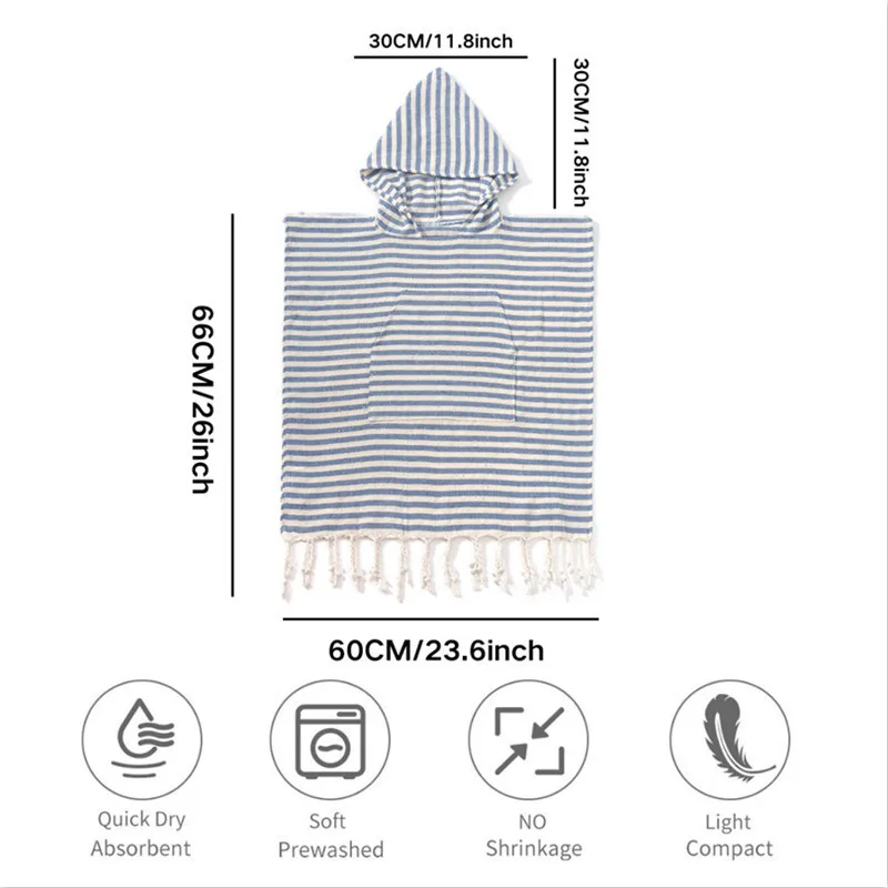 New Türkiye Children Tassel Beach Cape Bath Towel Quick Drying Soft Beach Surfing Swimming Children Hooded Cape Turkish Towel