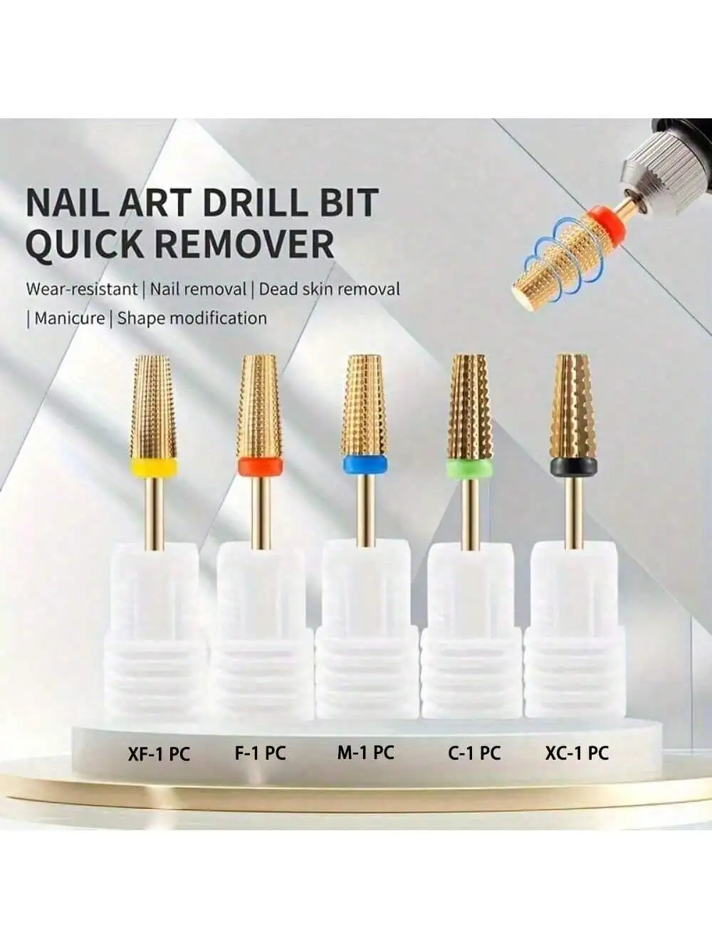 1/5Pcs Tungsten Steel Nail Drill Bit Set - Gold Plated Rhinestone, 2.35mm Universal Shank. Professional Manicure/Pedicure Tools