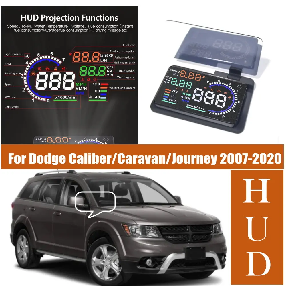 Car HUD Head Up Display LED Windshield Projection For Dodge Caliber PM 2007-2012 Caravan RT 2008-2020 Journey JC 2009-2020