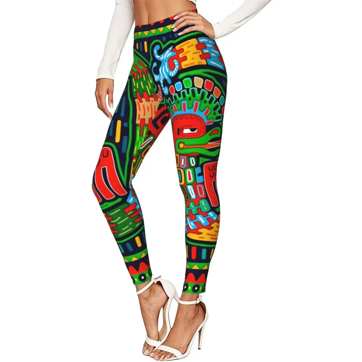 Women Full Length Elastic Leggings High Waist Tight Pants Aztec Ethnic Casual Bottoms