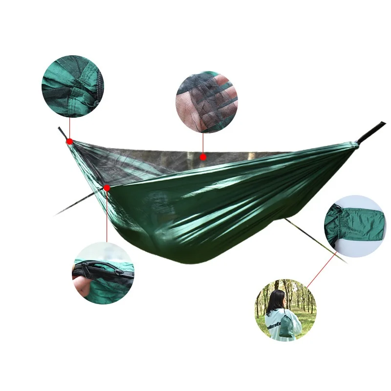 

240210 Nylon Double Hammock 270*140cm Camping Elastic Mosquito Net Hammock edc