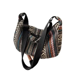 Retro Postman Bag Jacquard Stripe Ethnic Style Crossbody Bag 2025 Spring New Versatile One Shoulder Bags Embroidered Postman Bag
