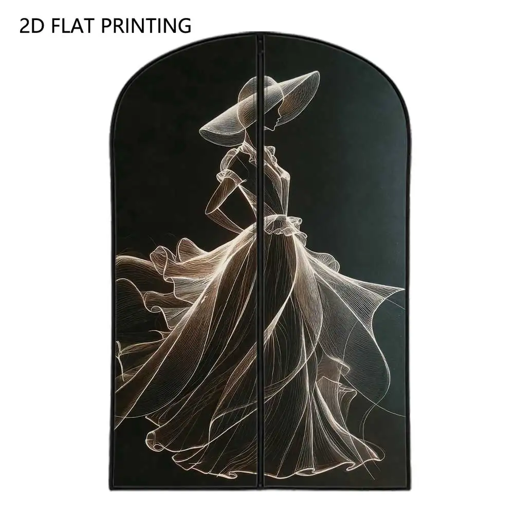 1pc vintage lady dress sketch Compressed Dust Cover Clothes Compression Hanging Storage Bag Household Wardrobe Organizer