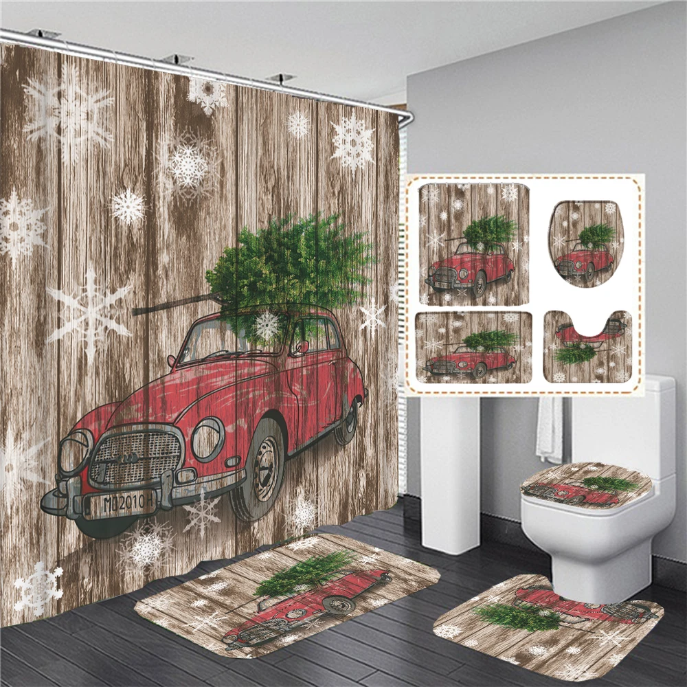 

Christmas Decor Shower Curtain Set Snowflake Christmas Tree Waterproof Polyester Bath Curtain Home New Year Bathroom Curtains