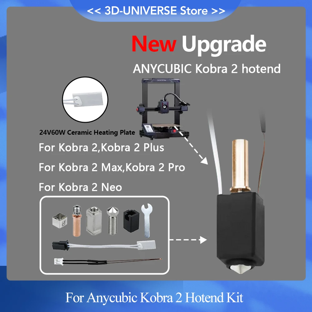 For Anycubic Kobra 2 Hotend Kit New Upgrade Ceramic Heater 24V 60W Thermistors for Kobra 2 Max/Kobra 2Plus/ Neo 3D Printer