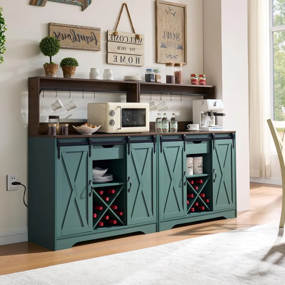 Armadietto da bar con stazione di ricarica e porte USB, porta scorrevole per fienile, credenza da cucina 43 Buffet St