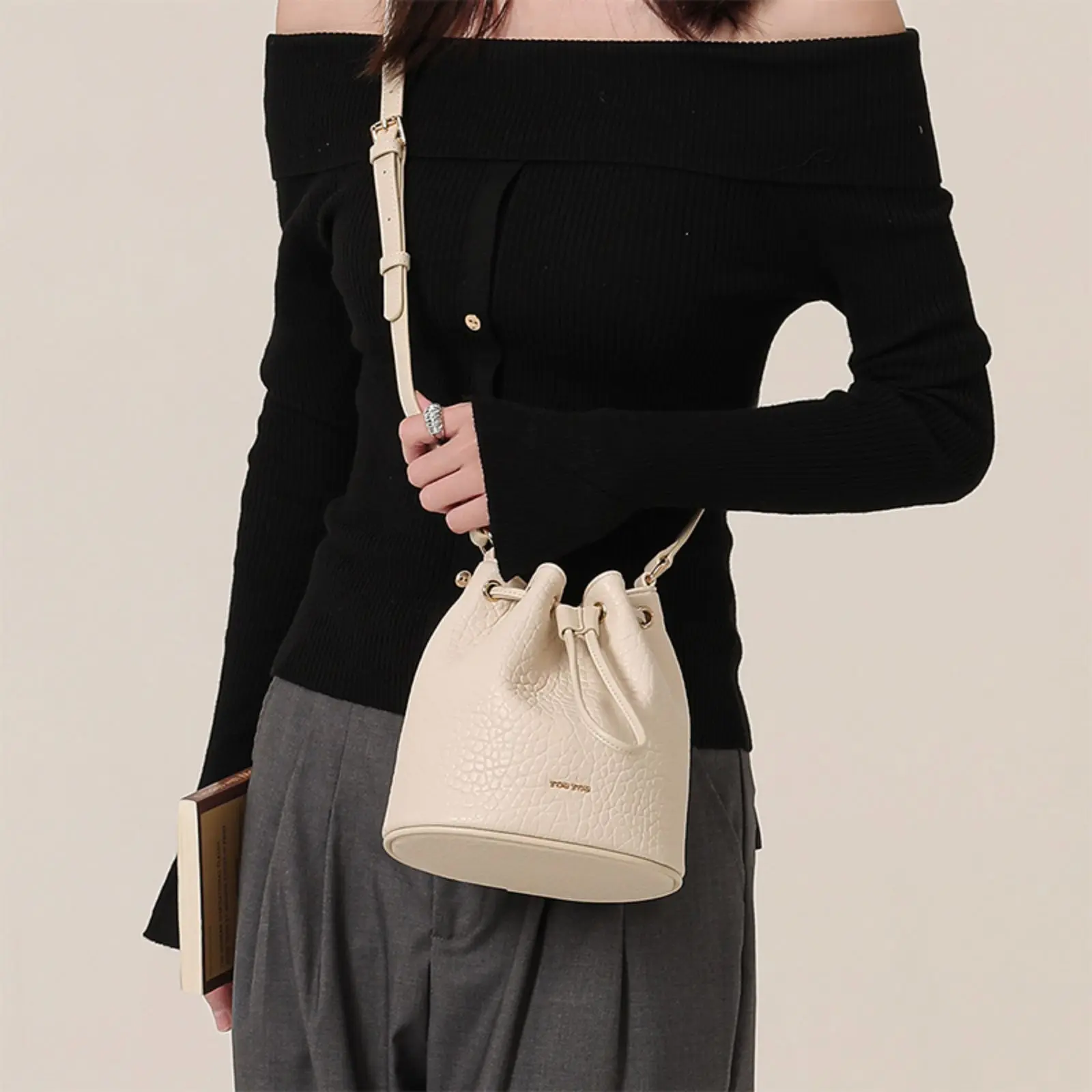 TOUTOU New Original Small Bucket Bag, Fashion Drawstring Design Shoulder Bag, Daily Commuter Handbag