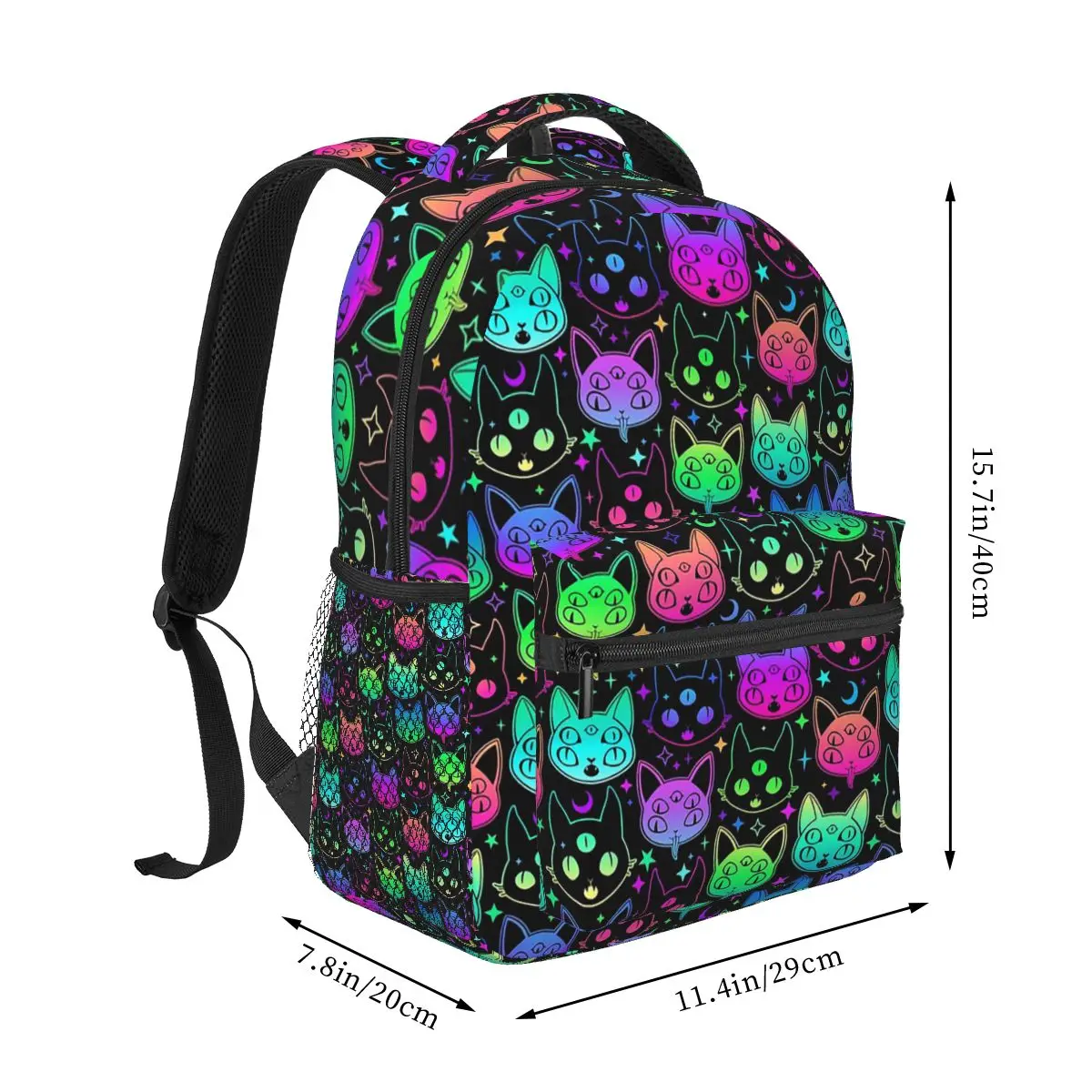 Colorful Cat Heads With Bright Star Backpack Hot Sale Daypack Large Capacity Kids BookBag School Bag Shoulder Bags for Men Women