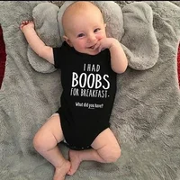 I Had Boobs for Breakfast Printed Baby Bodysuit Cute Newborn Summer Romper Boys Girlls Short Sleeve Jumpsuit 3