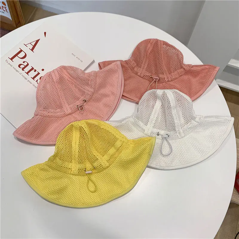 1-5Y Baby Mesh Net Hat Summer Breathable Sun Basin Cap For Boys Girls Cartoon Big Eaves Bucket Hats Beach Children Fisherman Cap