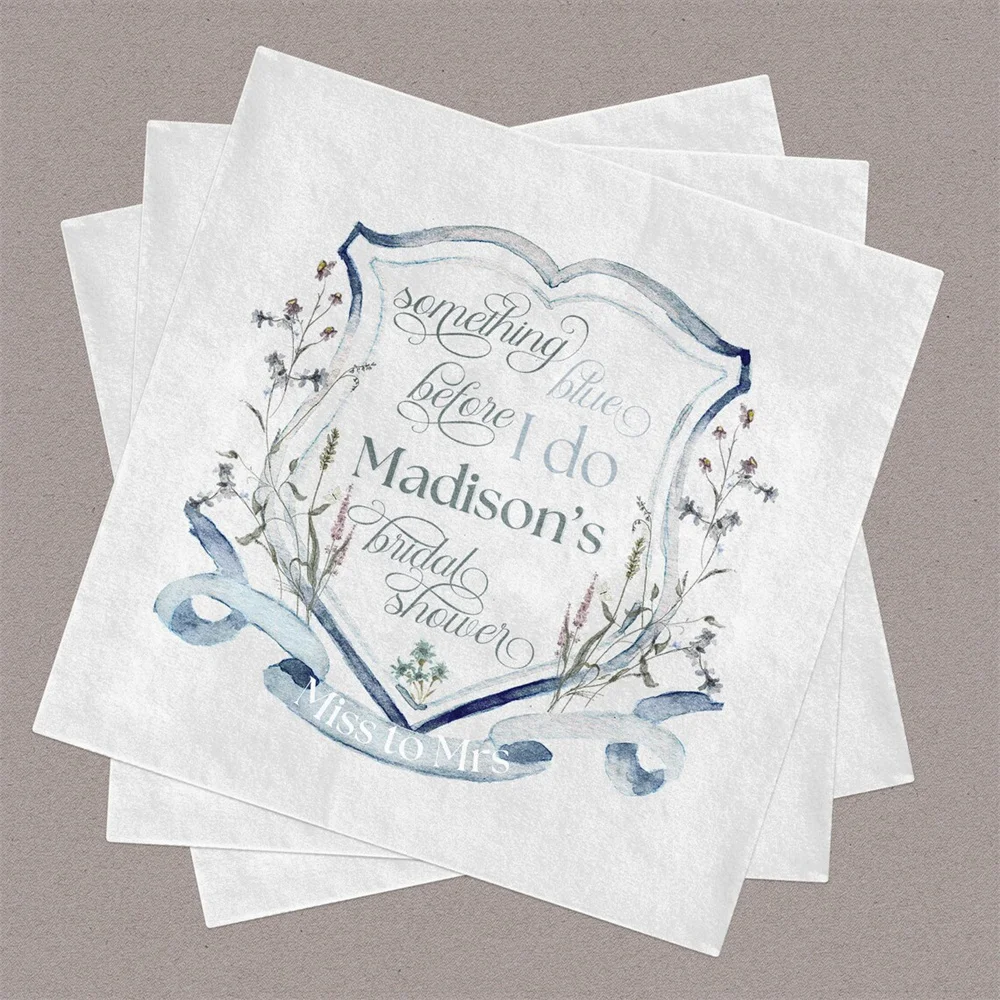 

50PCS Custom Bridal Shower Napkins - Something Blue Before I do | Personalized Table Napkins for Bridal Shower | Elegant Cocktai