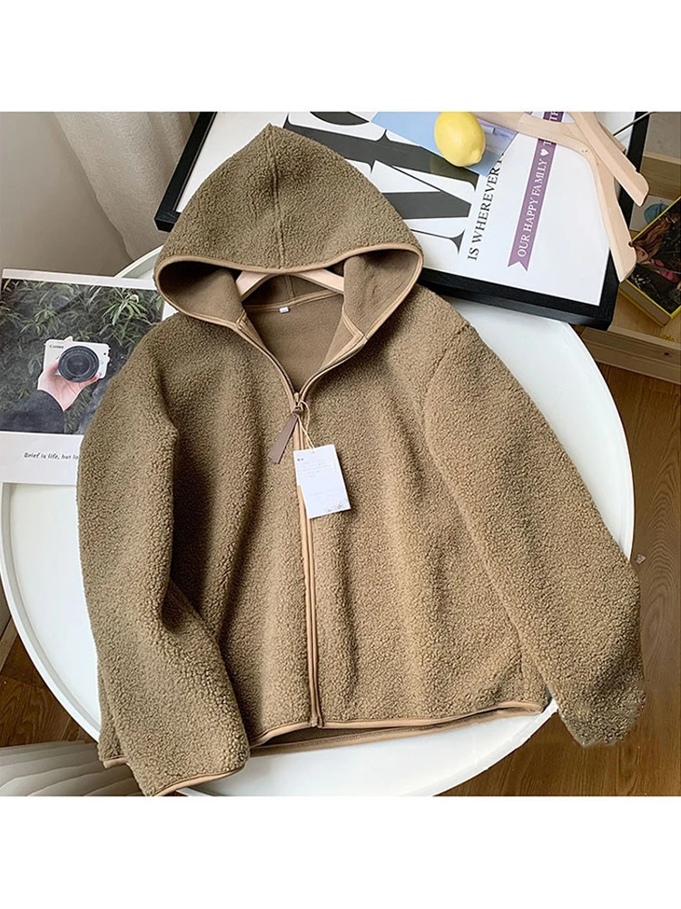 Mumaroho Women Teddy Fleece Jacket Solid Long Sleeve Warm Hooded Coat Hoodies Autumn Winter