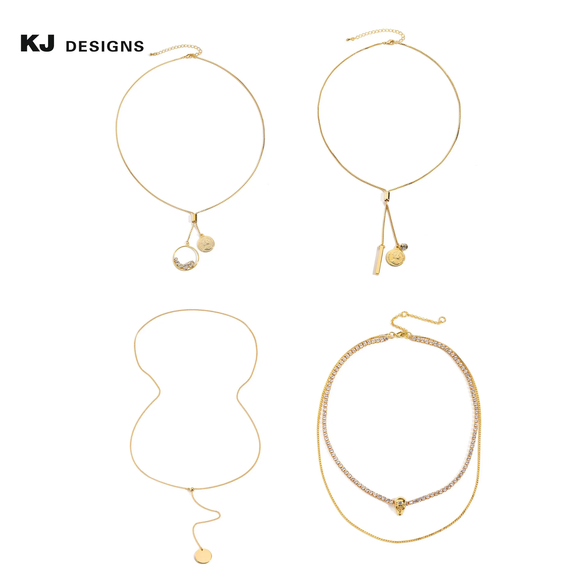 Kenjie fashion original design stacked necklace copper plated real gold ancient coin skull temperament versatile treatment
