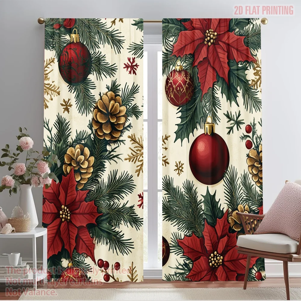 2pcs,2D plane printing Curtain Fabric Christmas Ornaments Festive Holiday_b (3) Versatile Fabric (without rod) Decorations