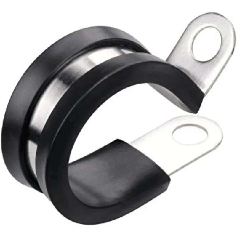 100Pack 3/16-1 Inch Stainless Steel Cable Clamp Rubber Cushioned Insulated Clamp Holder for Tube Pipe or Wire Cord Installation
