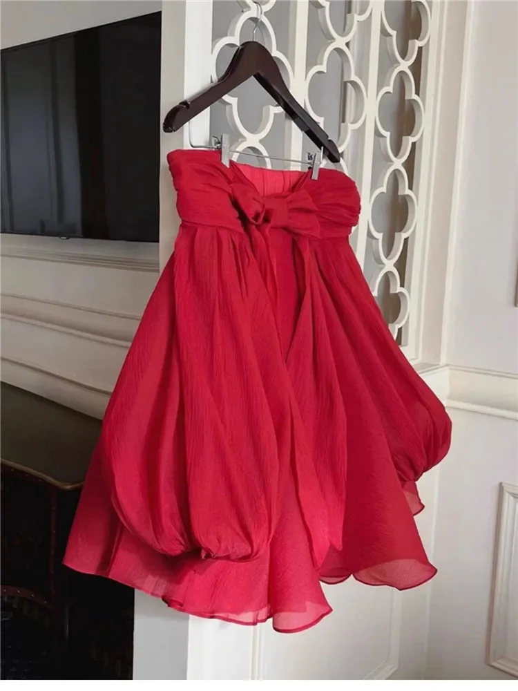 Lolita Sweet Bow Black Pink Red Super Mini Dress Small Girl Sexy Off Shoulder Loose Dress Lantern Sleeve Strapless Party Dress