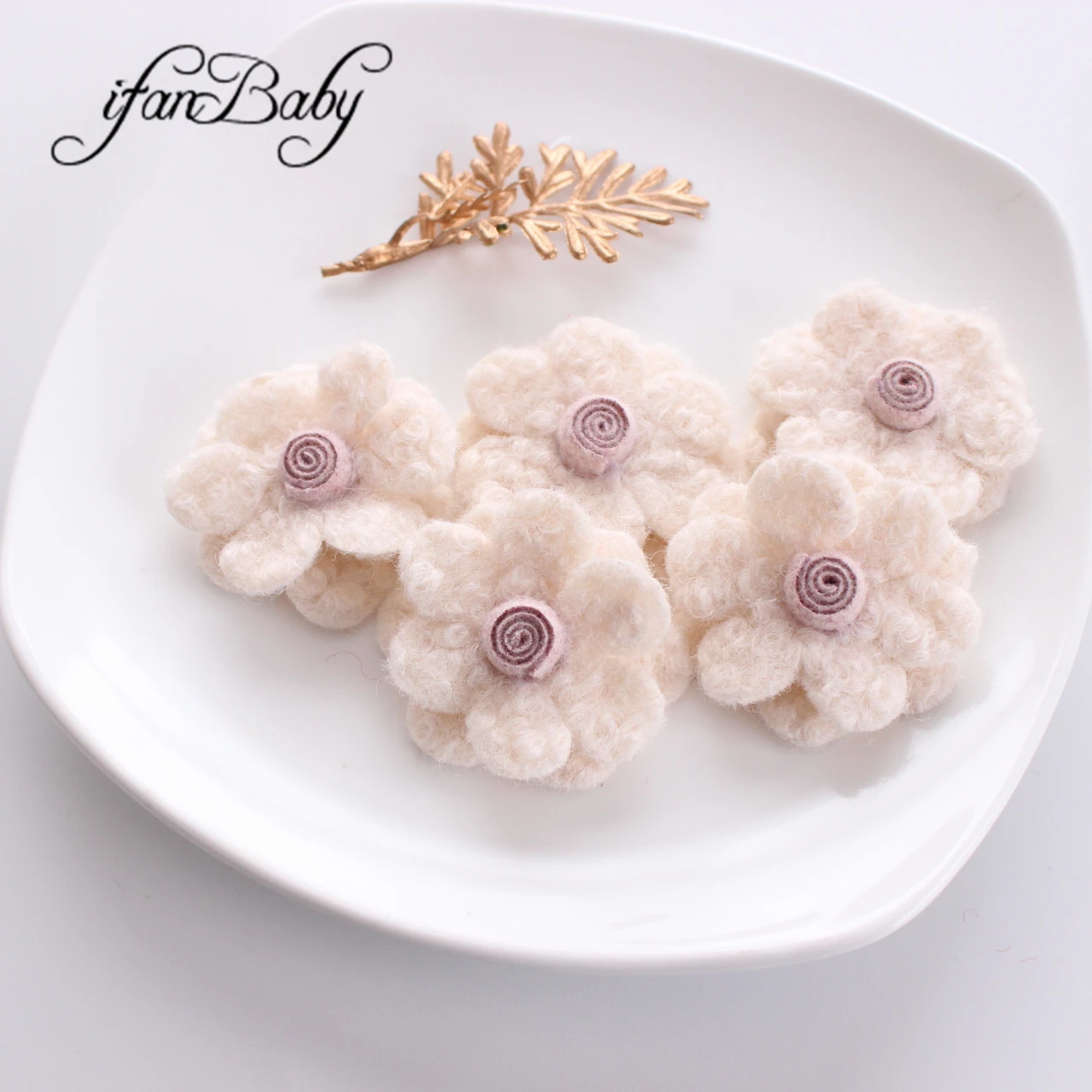 Flat Back 5cm Felt Wool Flowers For Hair DIY Accessories With Lollipop in Center Hair Flowers